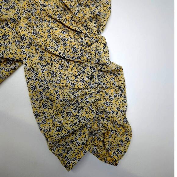 Max Studio Floral Yellow Blue Blouse Tunic Puff 3/4 Sleeve Size  Large - Picture 7 of 10
